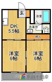 アーバンファミール小郡(2DK/2階)の間取り写真