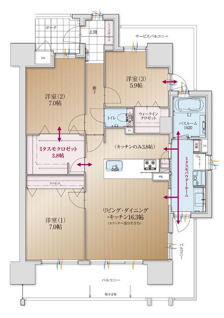 アルファレジデンシア新潟駅(3LDK/13階)の間取り写真