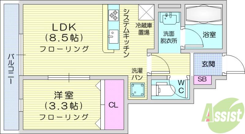 PREMORY名取駅 B棟(1LDK/1階)の間取り写真
