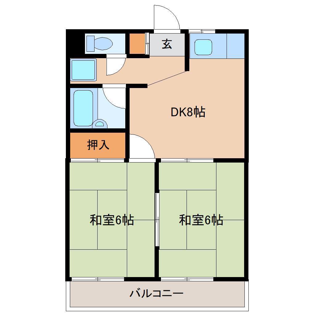 ハイツブライト(2DK/1階)の間取り写真
