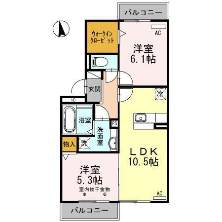 グッドラック・ワン A棟(2LDK/2階)の間取り写真
