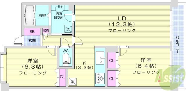 東仙台六番館(2LDK/1階)の間取り写真