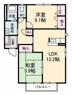 ドミールY・K A(2LDK/2階)の間取り写真