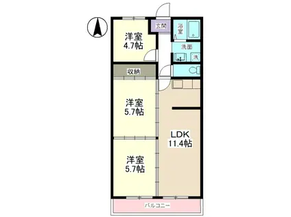 小山サンハイツ1(3LDK/2階)の間取り写真