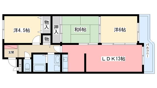 キャピタル新大宮(3LDK/4階)の間取り写真