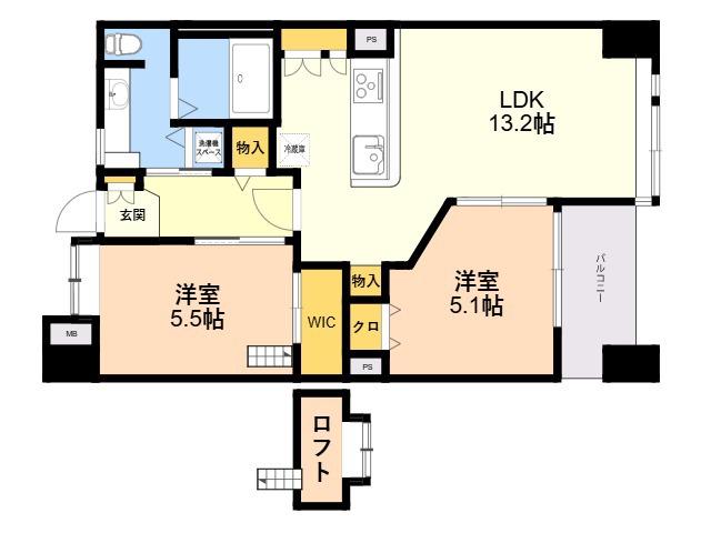 レジディア天神南(2LDK/11階)の間取り写真