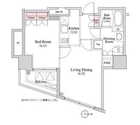 パークキューブ八丁堀(1LDK/7階)の間取り写真