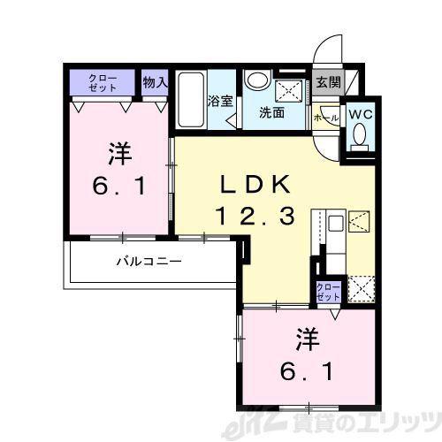 HILL COURT 水無瀬(2LDK/1階)の間取り写真