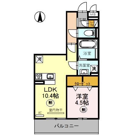 ロータス長町 B棟(1LDK/2階)の間取り写真