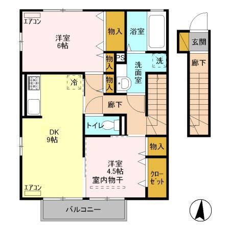 ムーンライトA(2DK/2階)の間取り写真