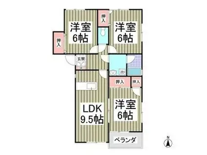 福島ハイツB-2(3LDK/1階)の間取り写真