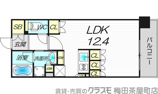 パークアクシス梅田(ワンルーム/11階)の間取り写真