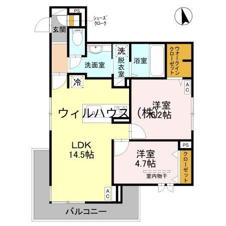 シュトラール鳳(2LDK/2階)の間取り写真