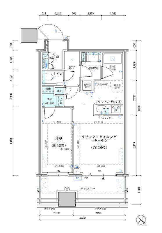 パークタワー勝どき サウス棟(1LDK/7階)の間取り写真
