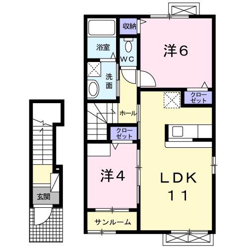 パルテール(2LDK/2階)の間取り写真