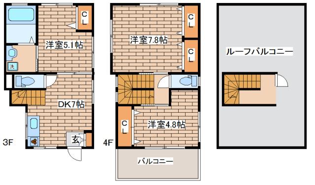 劉ビル(3DK/3階)の間取り写真