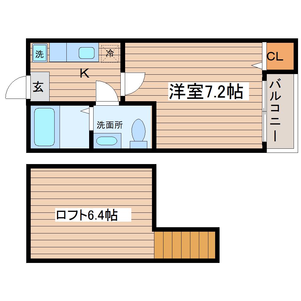 グランコンフォール宮城野(1K/2階)の間取り写真