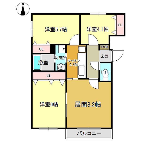 カネイハウスII(3SDK/3階)の間取り写真