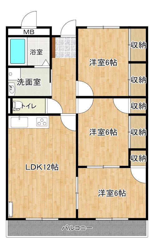 M&Bヒューマンズ花水木(3LDK/2階)の間取り写真