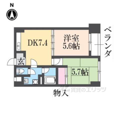リンサンハイツ(2DK/6階)の間取り写真