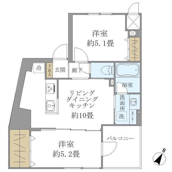 パインステージ白金高輪(2LDK/9階)の間取り写真