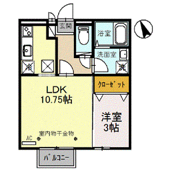 ルピナス明里橋A棟(1LDK/1階)の間取り写真