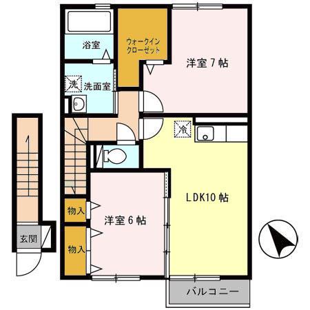 グランモア飯島202(2LDK/2階)の間取り写真