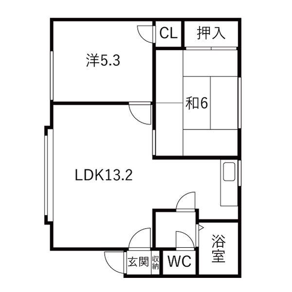 ロイヤルハウス富丘C(2LDK/3階)の間取り写真