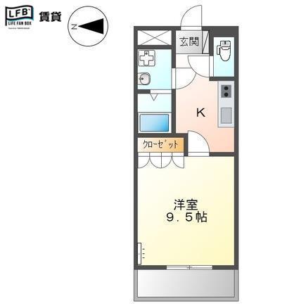 アイランド(1K/2階)の間取り写真
