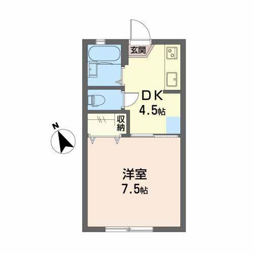 YYシーサイドパレス弐号館(1DK/1階)の間取り写真