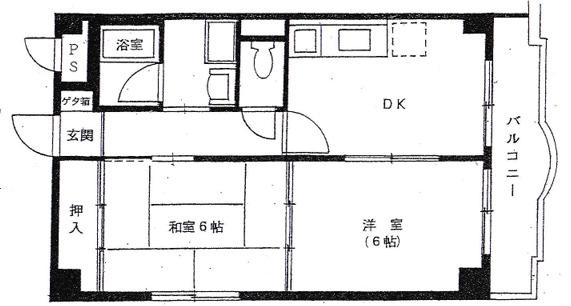 クロワートル六甲(2DK/1階)の間取り写真