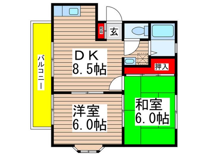 サンハイツ芝山(2DK/1階)の間取り写真