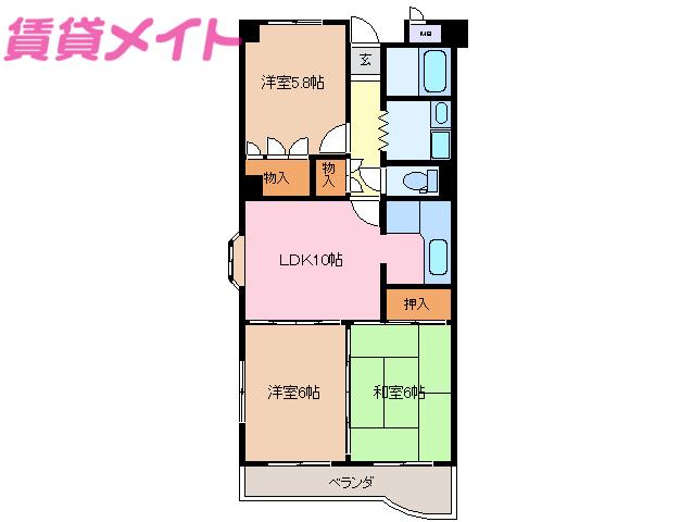 コスモシティ日永(3LDK/3階)の間取り写真