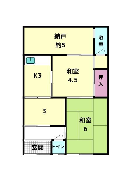 ＪＲ桜井線 京終駅 徒歩5分 1階建 築54年(3K/1階)の間取り写真