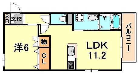 メゾン六甲II(1LDK/1階)の間取り写真