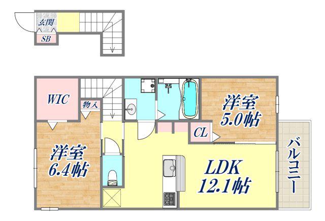 グリシーナ谷上(2LDK/1階)の間取り写真