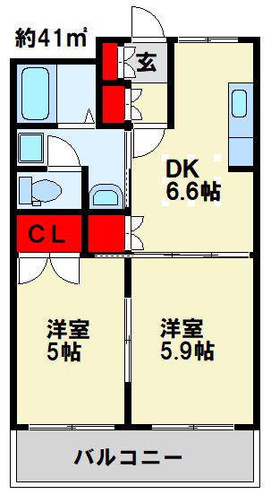 ビッグフォレスト壱番館(2DK/1階)の間取り写真