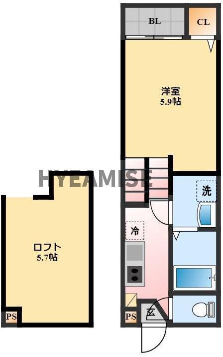 VIOLA イースト HILL(1SK/2階)の間取り写真