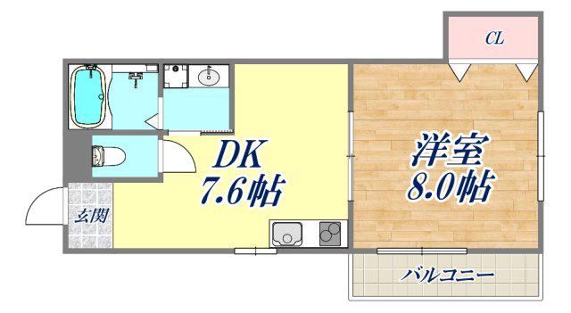 ときわ打出レクラン(1DK/2階)の間取り写真