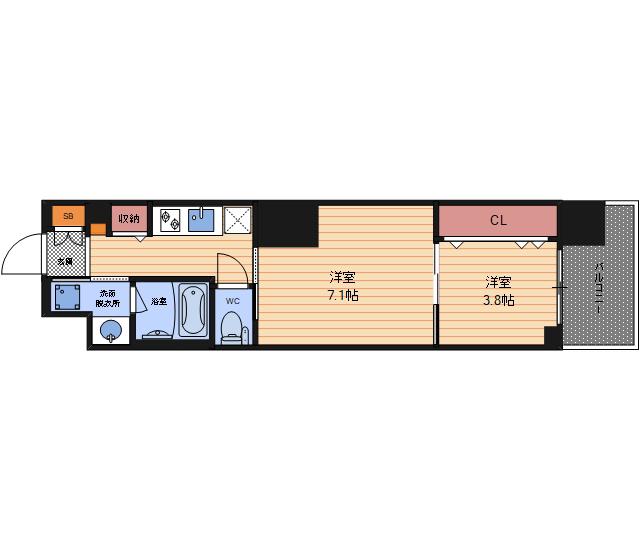 スプランディッド堀江(1LDK/12階)の間取り写真