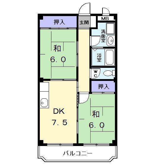 アネックス城屋敷(2DK/1階)の間取り写真