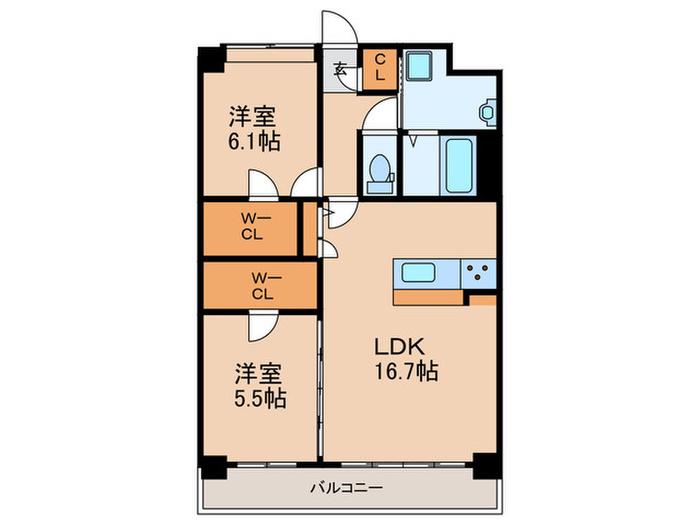 ビオネ美野島(2LDK/2階)の間取り写真
