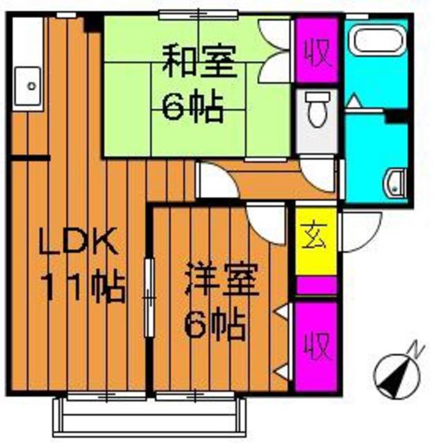 ソレジオ浜中B棟(2LDK/2階)の間取り写真