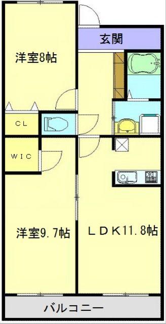 クレセール・ふじみ野(2LDK/2階)の間取り写真