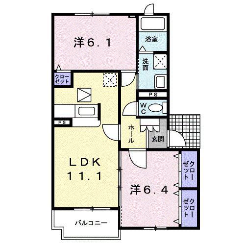ユンヌバーグB(2LDK/1階)の間取り写真