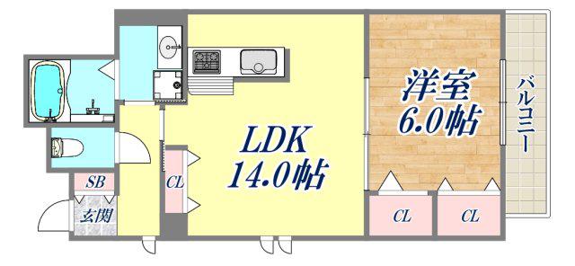 ダンデライオン門戸2(1LDK/1階)の間取り写真