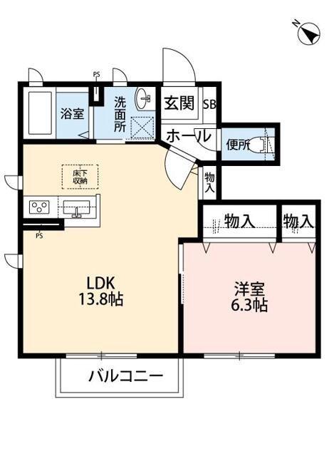 ヒール三ノ宮(1LDK/1階)の間取り写真
