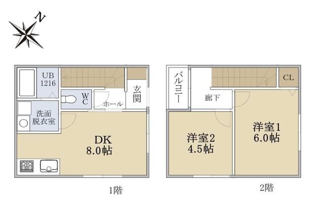 長田区房王寺町3丁目アパート(2DK/1階)の間取り写真