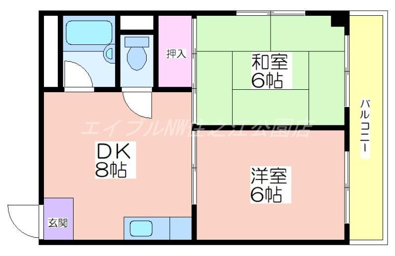 ウィステリア北島2号館(2DK/2階)の間取り写真