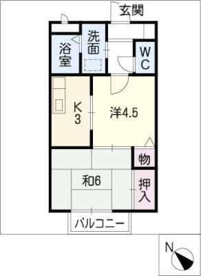 パビヨン鳴海(2K/1階)の間取り写真